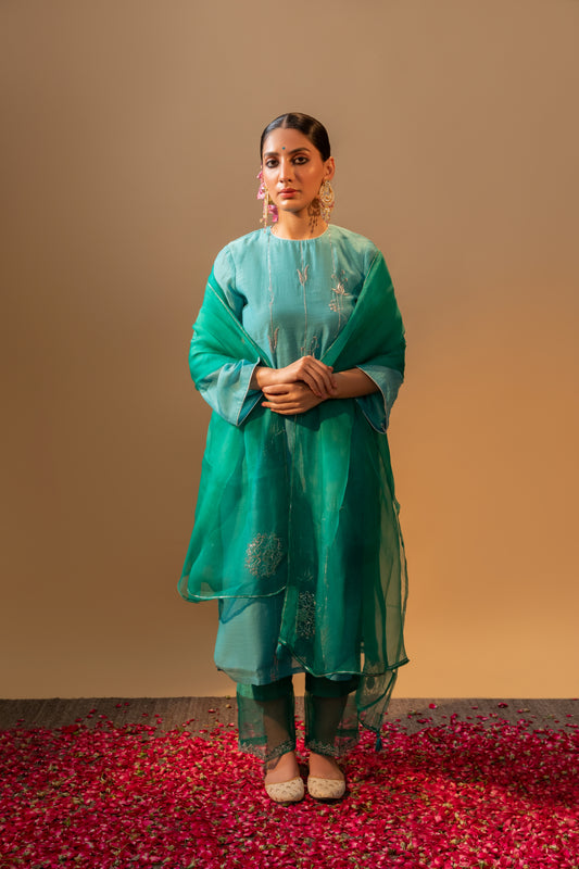Noor Hand-Embroidered Kurta Set - Blue