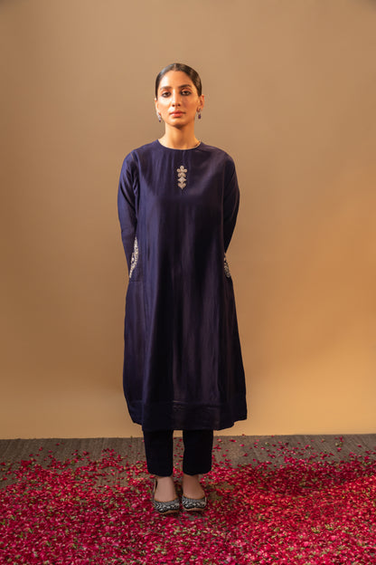 Rani Patta Hand-Embroidered Kurta Set - Midnight Blue