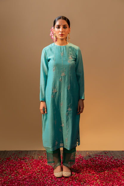 Noor Hand Embroidered Kurta Set - Blue (RTS)