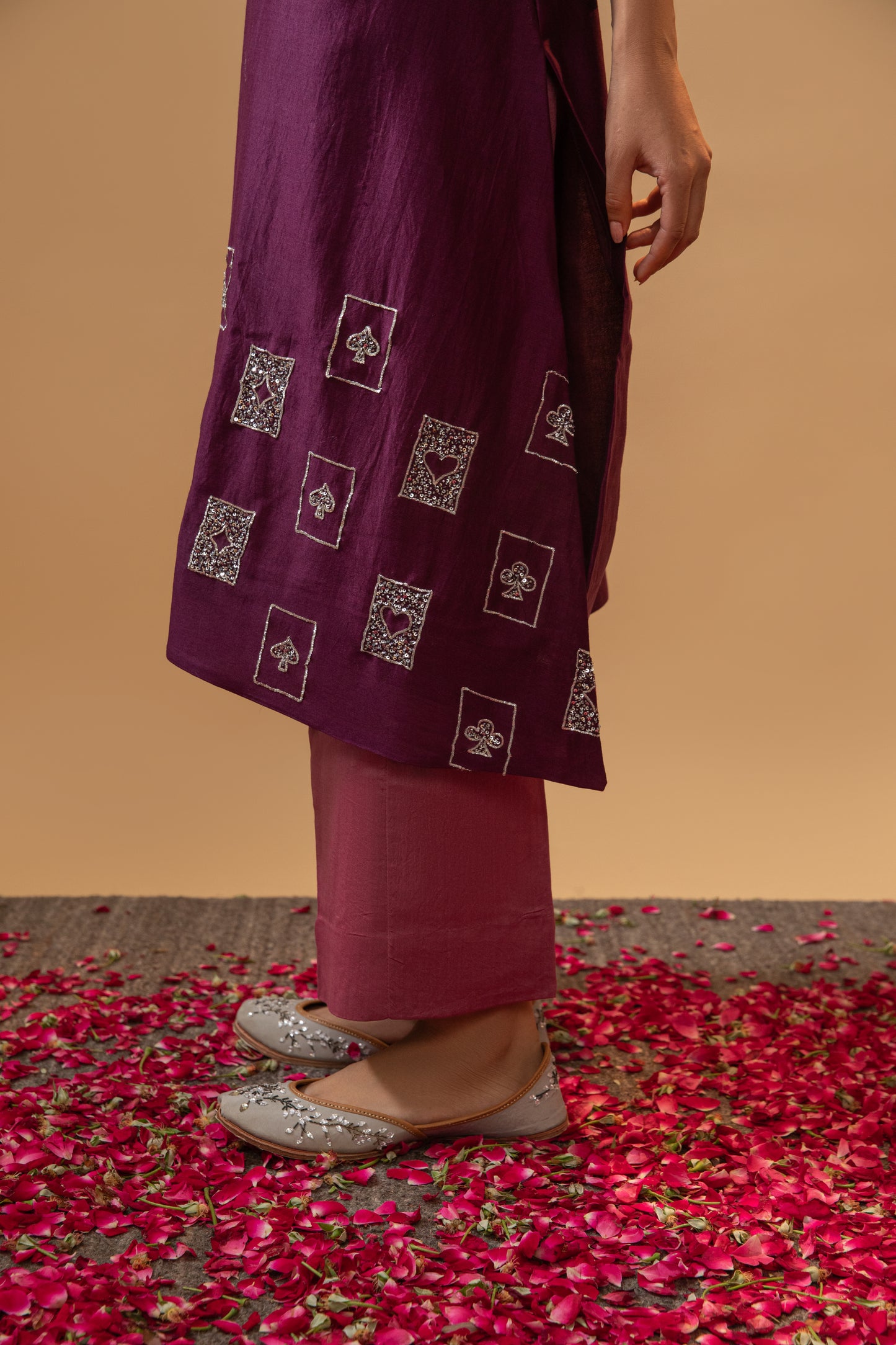 Royal Plum & Rose Embroidered Kaftan Kurta Set